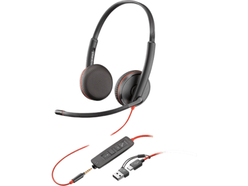 Poly Blackwire 3225 Stereo, USB-C Headset +3.5mm Plug +USB-C/A Adapter, (Black), Warranty 2-year -8X229AA