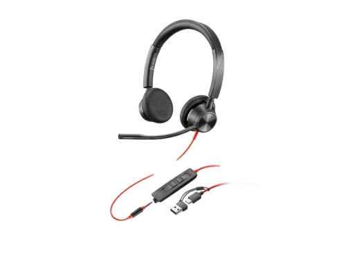 Poly Blackwire 3325 Stereo Microsoft Teams Certified USB-C Headset +3.5mm Plug +USB-C/A Adapter, (Black), Warranty 2-year -8X222AA.