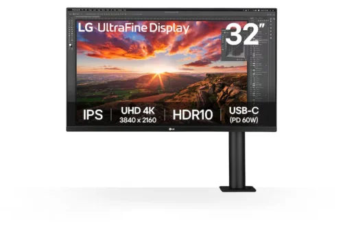 LG 32" 4K UHD IPS Ergonomic Monitor, USB-C, (Black) -32UN880K-B.AMA.